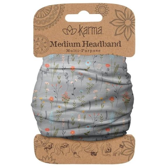 Karma Wildflowers Headband for Women – Medium Fabric Headband & Stretchy Hair Scarf, Light Blue Floral Accessory