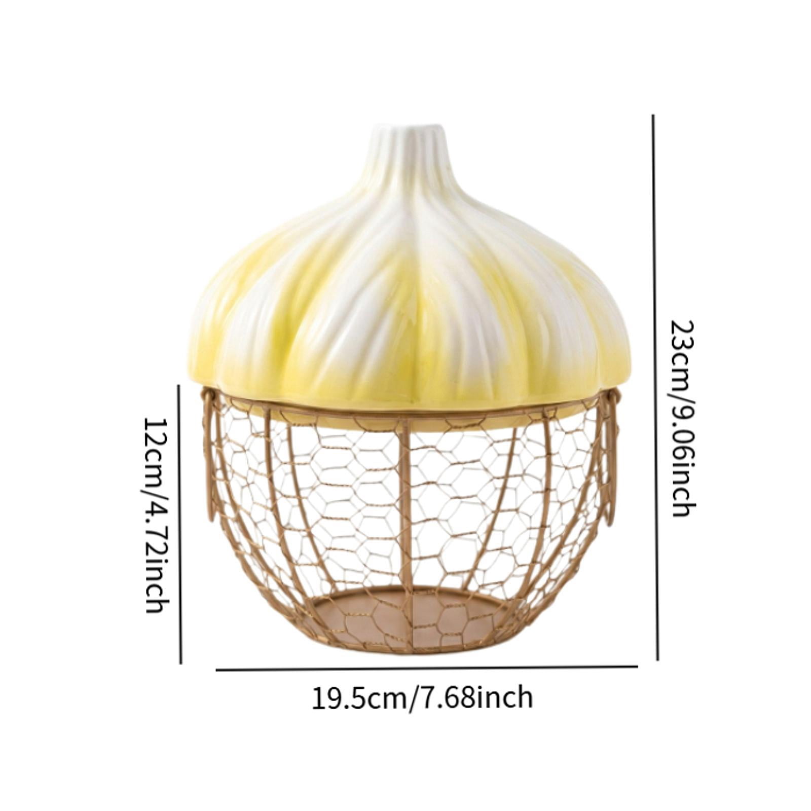 Fiocias Ceramic Holder Breathable Portable with Lid Egg Basket for Fruit Home Pantry Yellow