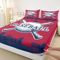 thumbnail image 3 of Homewish Cartoon Baseball Sports Full Size Sheets for Kid, Crismon Navy City Print Bed Sheets, Modern Ball Gaming Sheet Sets, Microfiber Bedroom Decor, 4 Pieces, 3 of 7