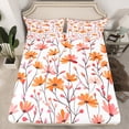 thumbnail image 2 of Manfei Orange Groovy Floral Queen Sheet Sets for Kids, Rustic Plant Botanical Flat Sheet, Kawaii Cartoon Queen Fitted Sheet, Breathable Home Decor, 4 Pieces, 2 of 7