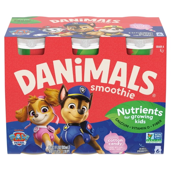 Danimals Smoothie Cotton Candy Low Fat Dairy Drink Smoothie Bottles Multi-Pack, 3.1 fl oz, 6 Count​