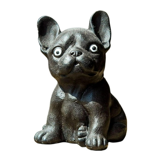 Mini estatua de bulldog francés, pequeña escultura, mascota de té, adorno de mesa Negro