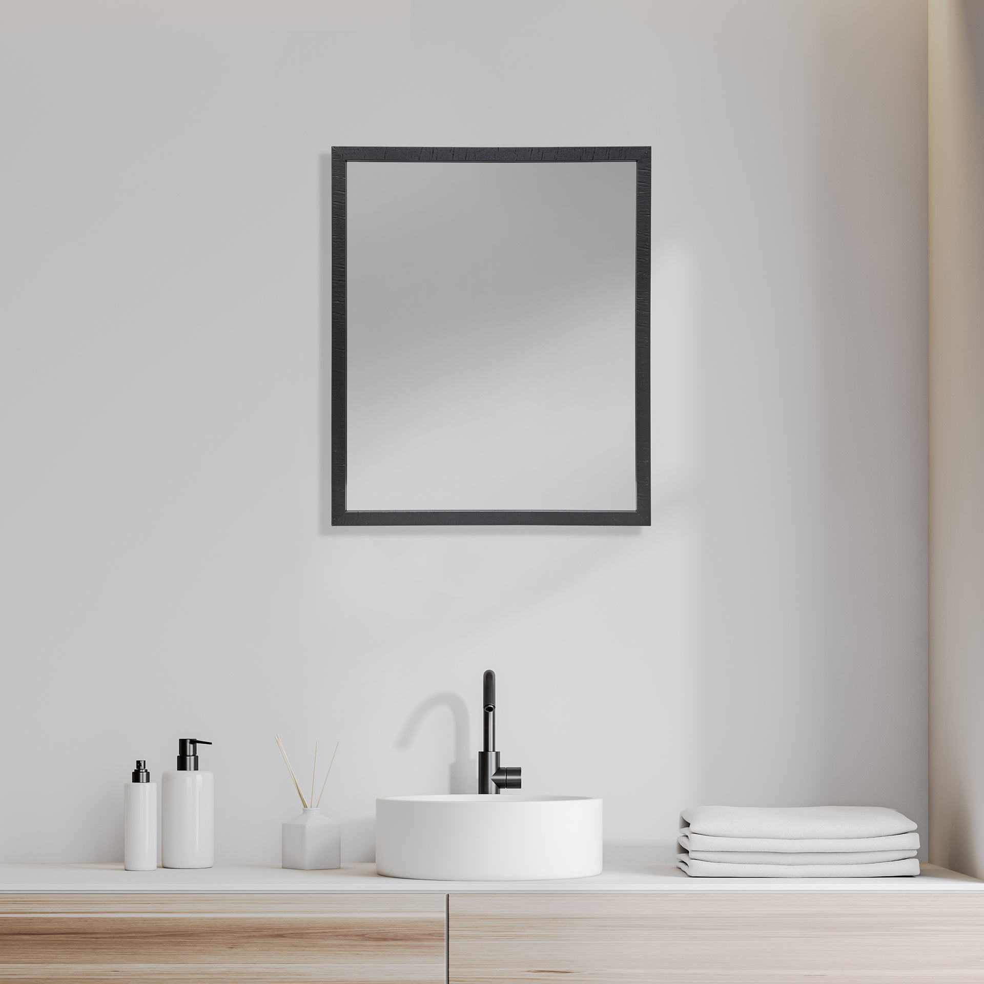Mercana Espresso Faux Wood Frame, Espresso Color Bathroom Mirror