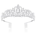 thumbnail image 1 of Makone Coronas para mujer Tiaras de princesa para niñas Corona de reina y tiara de peine para boda, cumpleaños, desfile, novia, fiesta de graduación, regalo de Navidad (plata), 1 of 5