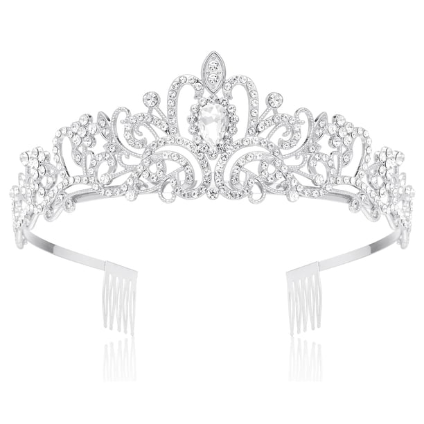 Makone Coronas para mujer Tiaras de princesa para niñas Corona de reina y tiara de peine para boda, cumpleaños, desfile, novia, fiesta de graduación, regalo de Navidad (plata)