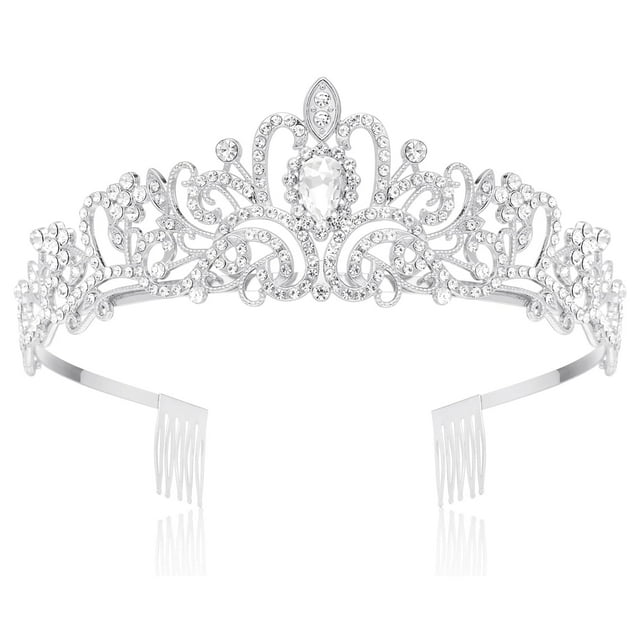 Makone Coronas para mujer Tiaras de princesa para niñas Corona de reina y tiara de peine para boda, cumpleaños, desfile, novia, fiesta de graduación, regalo de Navidad (plata)