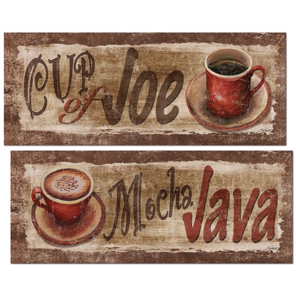 Brown and Red Coffee and Mocha Java Adult Kitchen Decor; 2 - 18" x 8" Unframed Posters
