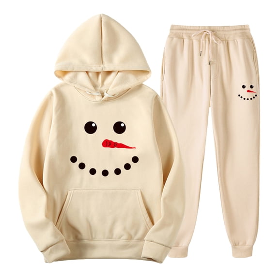 IROINNID Men Christmas Hoodie Two-Pieces Sets Xmas Print Long Sleeve Hooded Pullover with Sweatpants Winter Warm Holiday Gift Sport Sets,Khaki
