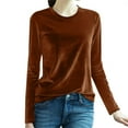 thumbnail image 2 of YEJIMAN Long Sleeve T-shirt, Brown Usa Shirts For Women, Velvet Tops for Women Long Sleeve Round Neck Shirt Blouse Pullove Solid Casual Tee Shirt Trendy Velvet Tops, Big & Tall, 2 of 4