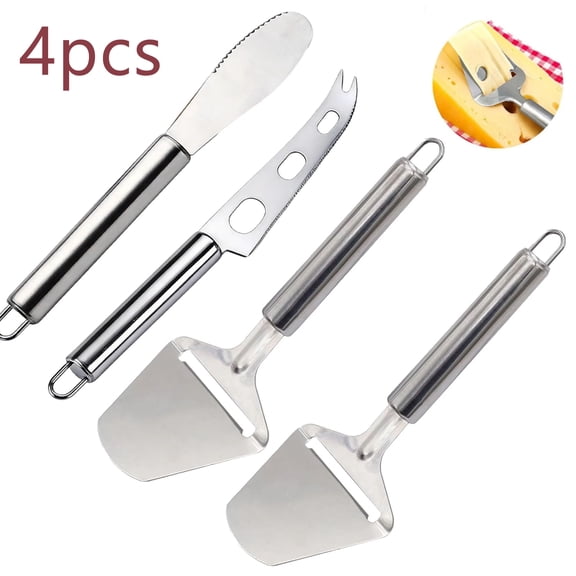 OFEFE Stainless Steel Cheese Slicer Set, 4pcs Cheese Knife, Butter Spreader & Cheese Slicer with Ergonomic Non-Stick Silver Blade, Perfect for Charcuterie Boards, Block Cheese & Cooking Essentials