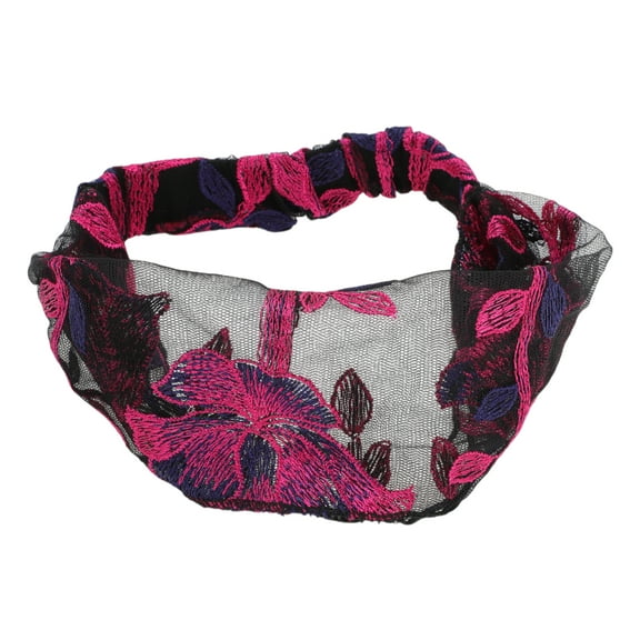 Unique Bargains 1 Pc Headband Flowers Lace Wide Hairband for Women Rose Red