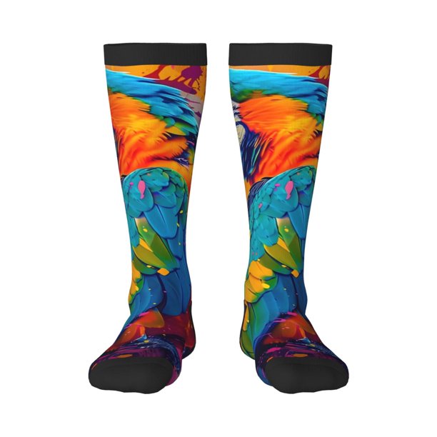Balery Vibrant Parrot Splash Art Calcetines novedosos Calcetines deportivos Calcetines hasta la rodilla Calcetines de algodón Calcetines originales y geniales