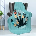 thumbnail image 4 of Paparazzi Soft Flannel Fleece Throw Blanket, News Time Live Reporters Hand Holding Microphones Broadcast Media, Cozy Plush for Indoor and Outdoor Use, 70" x 90", Turquoise Petrol Blue, by Ambesonne, 4 of 5
