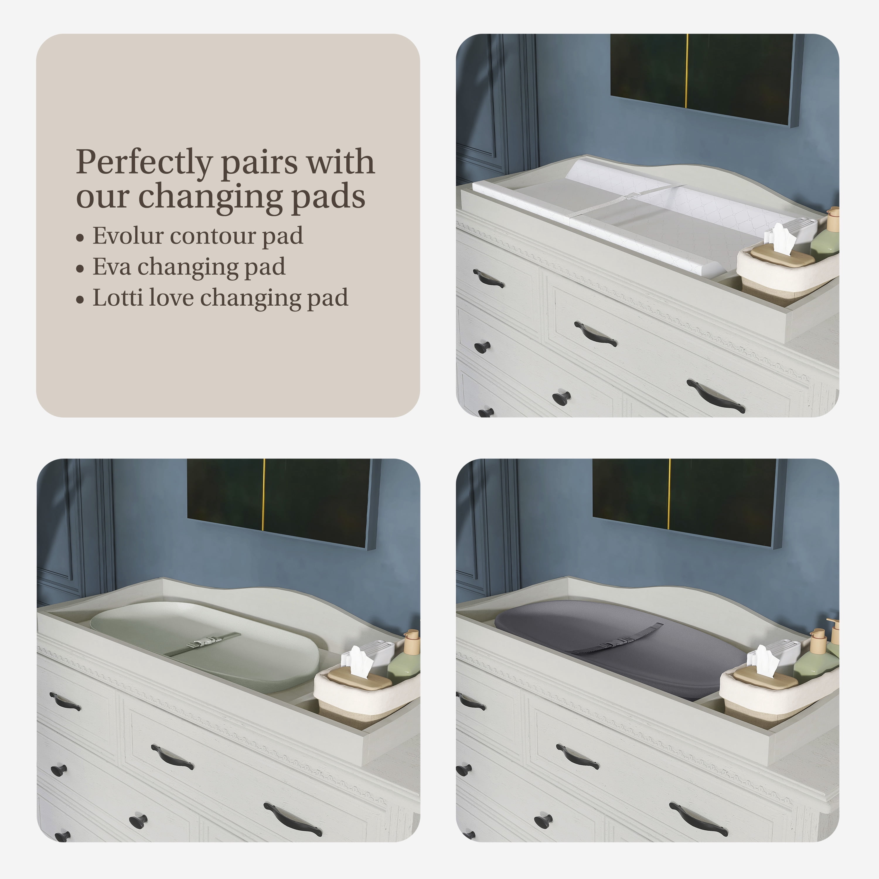 Evolur Changing Tray in Antique Grey Mist with Enclosed Sides, 45.25" x 17.5"