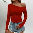thumbnail image 2 of BLVB Women's off Shoulder Tops Dressy Long Sleeve Asymmetrical Slim Fit Going out Fall Blouse Trendy Shirts Clothes, 2 of 4