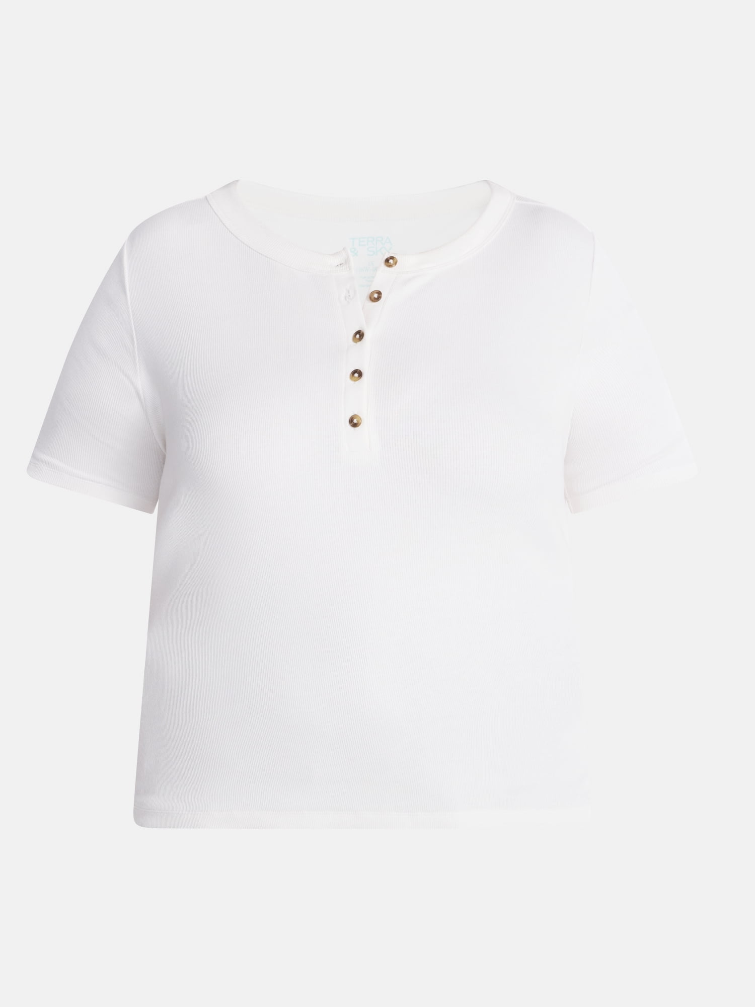 Terra & Sky Women's Plus Ribbed Henley Top with Short Sleeves, Sizes 0X-5X