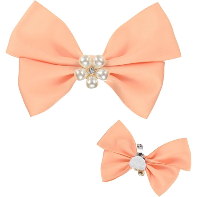 2-Pack Bow Shoe Clips, Satin Elegant Detachable Buckle Bridal Heels Accessories with Pearl Rhinestone for Wedding