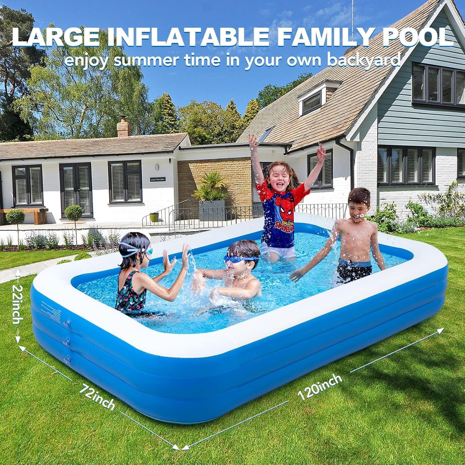 Inflatable Swimming Pools with Pump, Oversized Thickened Blow up Kiddie Pool for Kids, Toddlers and Adults, Above Ground Swimming Pool for Outdoor, Garden, Backyard, Water Party-Plain