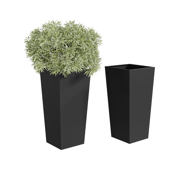 Garvee Heavy Duty 30 Inch Tall Tapered Metal Planter Set of 2 with Removable Insert Shelf and Drainage Holes for Indoor Outdoor Garden – Black