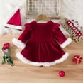 thumbnail image 2 of ZEHJUHAN Baby Christmas Letter Print Plush Long Sleeve A-Line Dress and Hairball Hat Set Kids Party Wear Red，0-3M, 2 of 7