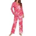thumbnail image 3 of Renewold Hearts Button Down Pajama Set Plus Size M Valentine's Day Pajamas for Women 2 Packs Elastic Long Sleeve Night Clothes Top & Pants with Pocket,Pink, 3 of 6