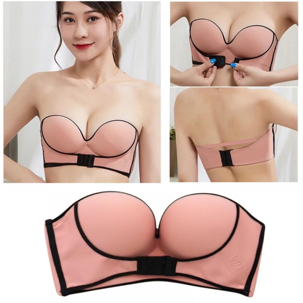 Women Padded Bra Strapless Bra Push Up Bra Lingerie Invisible Brassiere  With Adjustable Front Closure Bras Beige 32-38B 