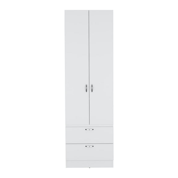 Newboti Furniture Vico 76" High Armoire Wardrove Closet with 2 Drawers, Double Door Cabinet, One Shelf and Hanging Rod, Bedroom Clothes Storage Cabinet Organizer 33022