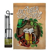 Oktoberfest Festival Happy Hour & Drinks Beverages Impressions Decorative Vertical 13" x 18.5" Double Sided Garden Flag Set Metal Pole Hardware