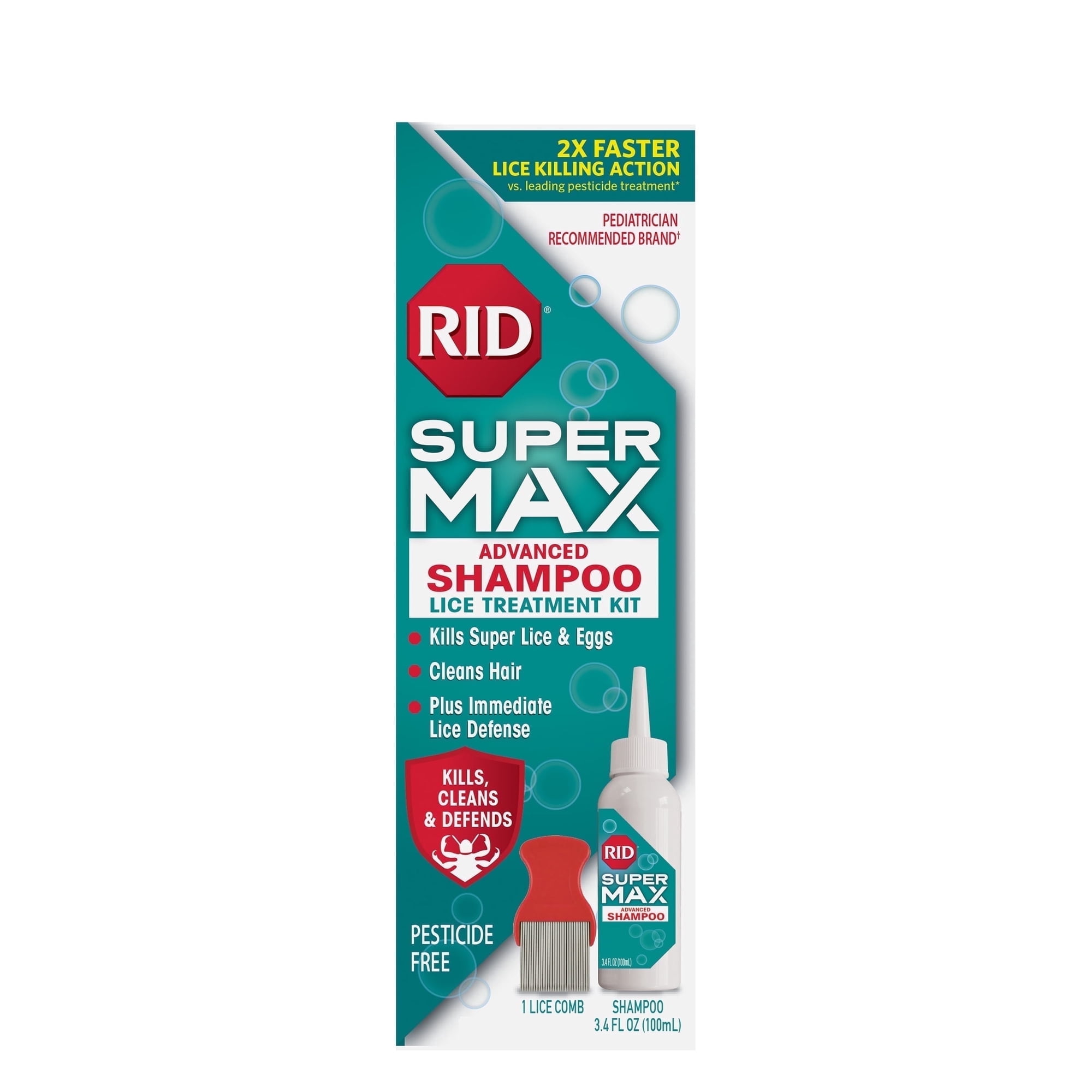 RID SuperMax Advanced Shampoo, Lice Treatment for All Hair Types, 3.4 oz