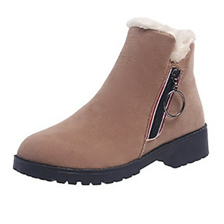 

Lyinloo Women s Medium Tube Round Head Solid Side Zipper Low Heel Short Boots Shoes Khaki 41