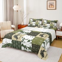 Manfei Rustic Horse Animal Twin Sheet Sets for Adult, Green Hippie Aztec Twin Fitted Sheet, Southwestern Theme Flat Sheet, Microfiber Bedroom Decor, 3-Piece