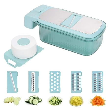 Mandoline food slicer is adjustable for versatile use in the kitchen