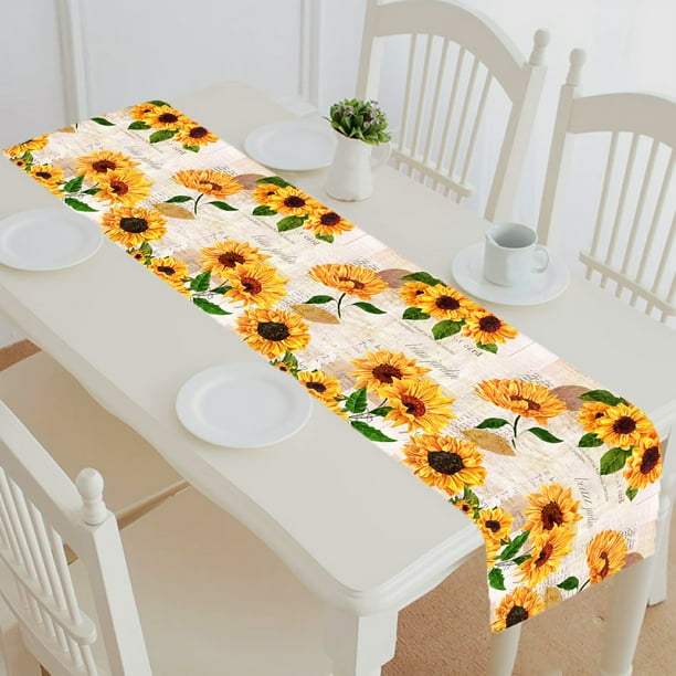 ABPHQTO Vibrant Yellow Sunflowers Table Runner Placemat Tablecloth For Home Decor 14x72 Inch