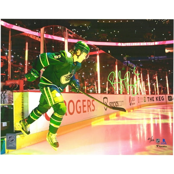 Brock Boeser Vancouver Canucks Autographed 11" x 14" Blue Jersey Stepping on Ice Photograph - Limited Edition of 22 - Fanatics Authentic Certified