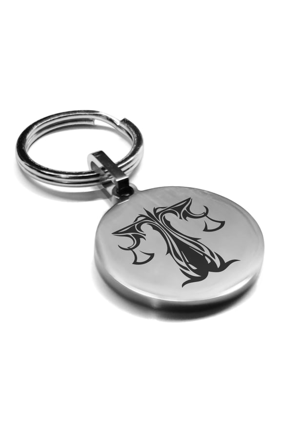 Stainless Steel Tribal Libra Zodiac (Scales) Round Medallion Keychain Circle Ring