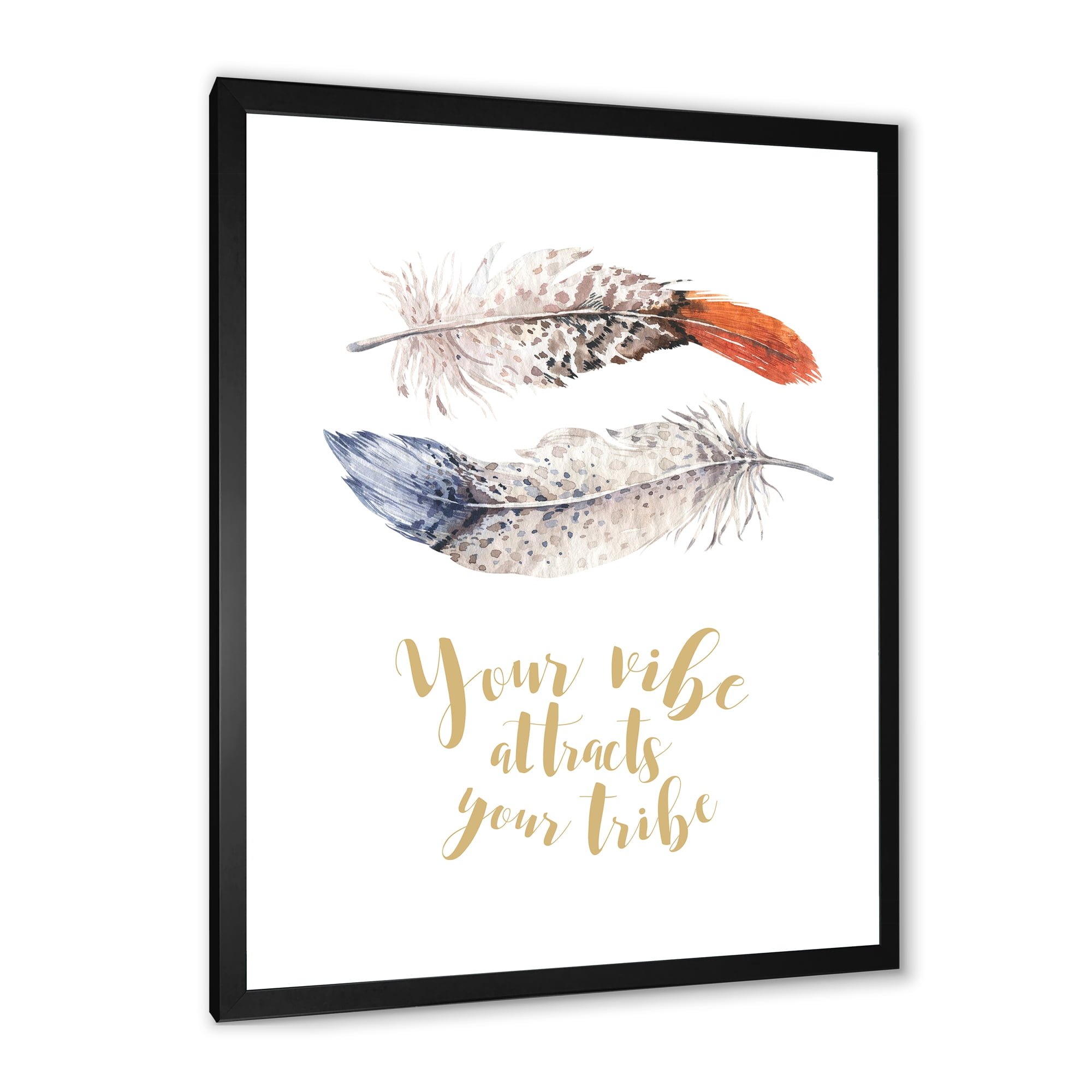 Designart 'Your VIbe Attracts Your Tribe Two Feathers ' Bohemian & Eclectic Framed Art Print