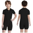 thumbnail image 5 of Doomiva Kids Boys Girls Special Needs Adaptive Clothing Turn-Down Collar Short Sleeve Jumpsuit Bodysuit Romper Black 4, 5 of 7