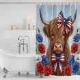 thumbnail image 2 of Shower Curtain Bathroom Set Independence Day Farmhouse Cow Waterproof Fabric Shower Curtains with Grommets&Hooks, White Blue Red Flower Animal Privacy Bath Curtain for Bathtub 72x72in, 2 of 9