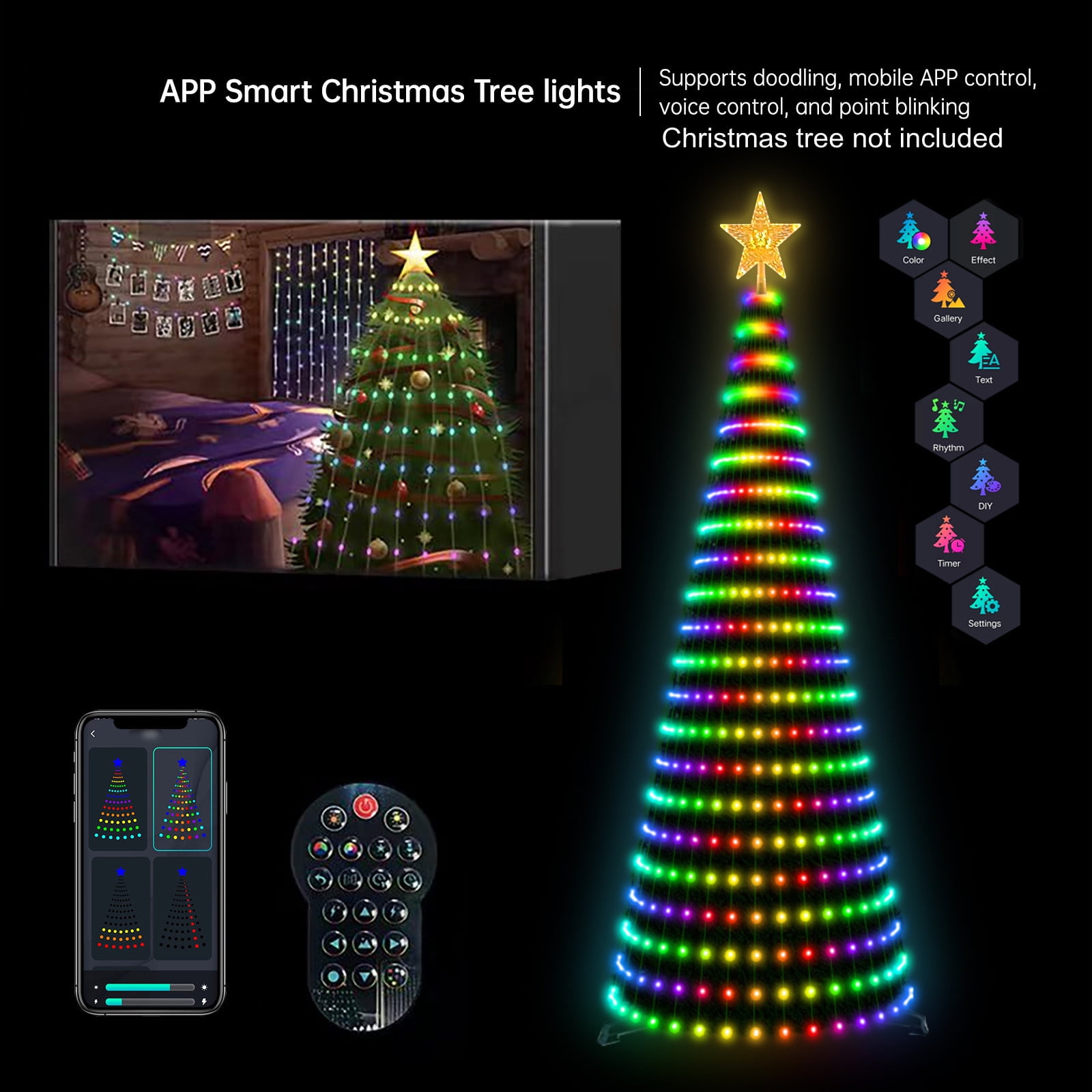 Inkach Clearance Diy Smart Christmas Tree Lights,Color Changing Lights ...