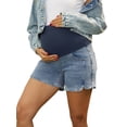 thumbnail image 4 of INSPIRE CHIC Women's Maternity Denim Over Belly Adjustable High Waist Summer Casual with Pockets Jeans Pregnancy Shorts L Blue, 4 of 6