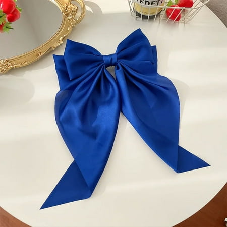 Korean Accessories Hair Clips for Women Girls Big Bowknot Solid Satin Long Ribbon Bows Spring Clamp Barette Cheveux Femme 2025