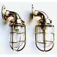 thumbnail image 2 of Pair Of Small Swan Neck 90 Degree Passage Brass Cage Light Wall Lamp, 2 of 10
