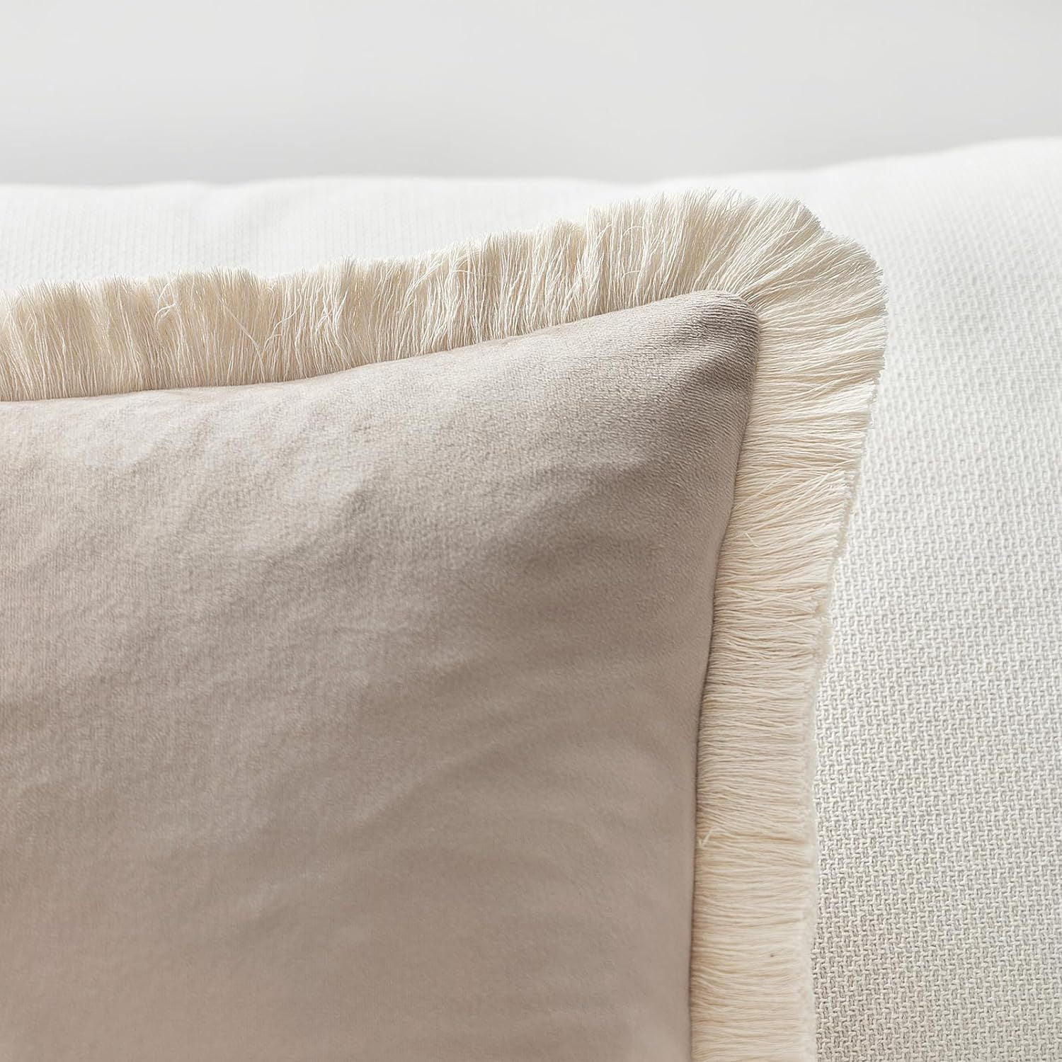 Yumcute Pillow Covers 16x16 Set of 2 Beige Throw Pillow Covers with Fringe Chic Cotton Decorative Pillows Square Cushion Covers for Sofa Couch Bed Boho Decor