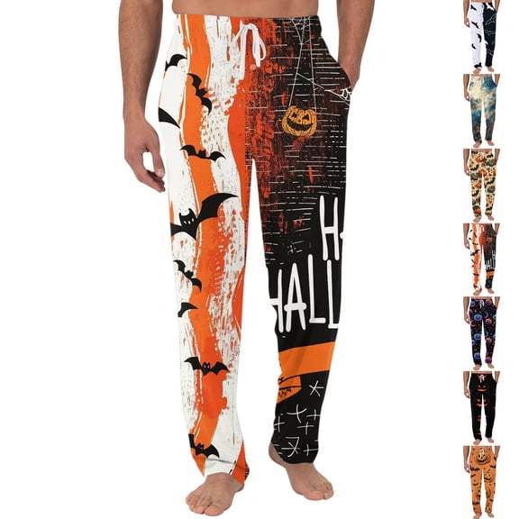 Satingcolo Funny Men's Pajama Pants Halloween Lightweight Sleep Lounge Pants Pjs Bottoms Men's Pajama Bottoms with Pocket Drawstring
