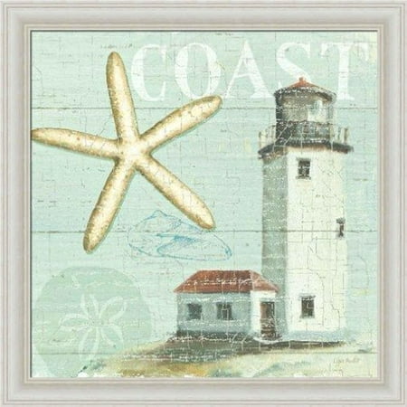 Beach House 4 Framed - FRAMED Beach House II by Lisa Audit 12x12 Art Print Poster Cottage Coastal Shells Tide Surf Beach Lighthouse Sand Dollar