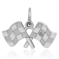 thumbnail image 2 of 14K Solid White Gold Checkered Flags Necklace Racing Charm Sports Pendant with chain 18inch, 2 of 4