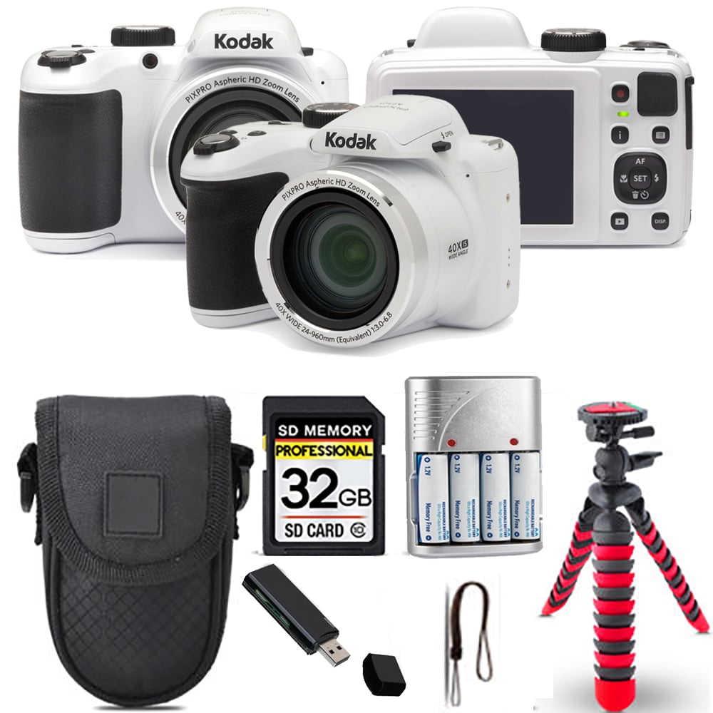 Kodak PIXPRO AZ401 Camera (White) + Spider Tripod + Case 32GB Kit