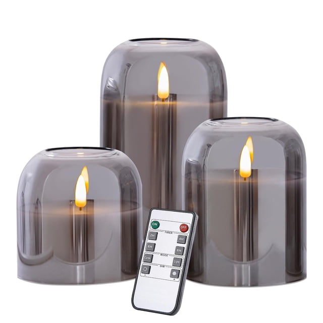 Set de 3 Velas sin Llama de Vidrio Volnyus con Control Remoto LED