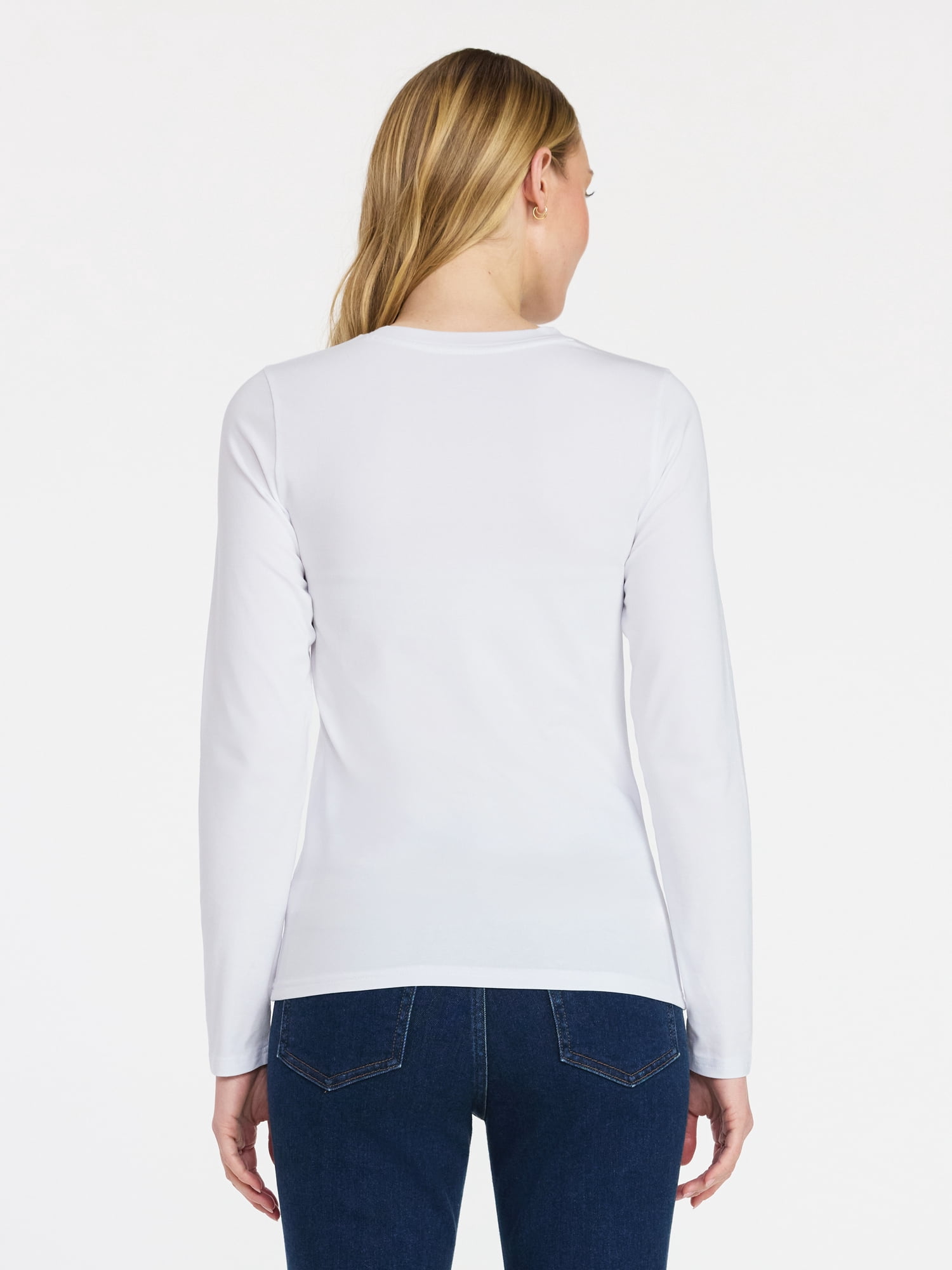 Time and Tru Women's Slim V-Neck Tee with Long Sleeves, Sizes XS-XXXL