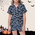 thumbnail image 2 of Tisuna Halloween Short Sleeve Pajamas Set For Kids Girls Bat Print Collared Tops And Shorts Pjs Set Loose Fit Casual Kids Halloween 2 Pieces Loungewear For Age 2-13 Years, 2 of 5